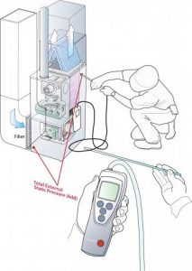 HVAC technician taking a static pressure measurement